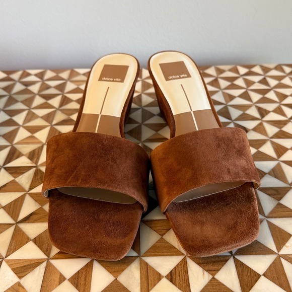Dolce Vita Shoes - Dolce Vita Qaily Wide Brown Suede Wedge Sandals Square Toe Slides Size 8W NEW